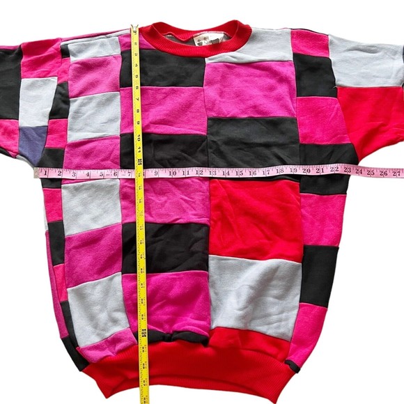 Blowout LA Vtg 90s Patchwork Colorblock Sweatshirt Pink Red Black Grey Unisex - Picture 11 of 12